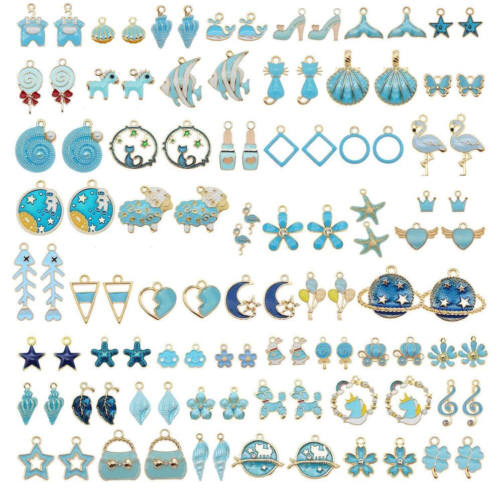 6040 Wholesales 80pcs40PAIRS Assorted Gold Tone BLUE Theme Enamel Dainty